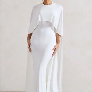 Club L London Padma White Draped Maxi
Dress with Cape Sleeves